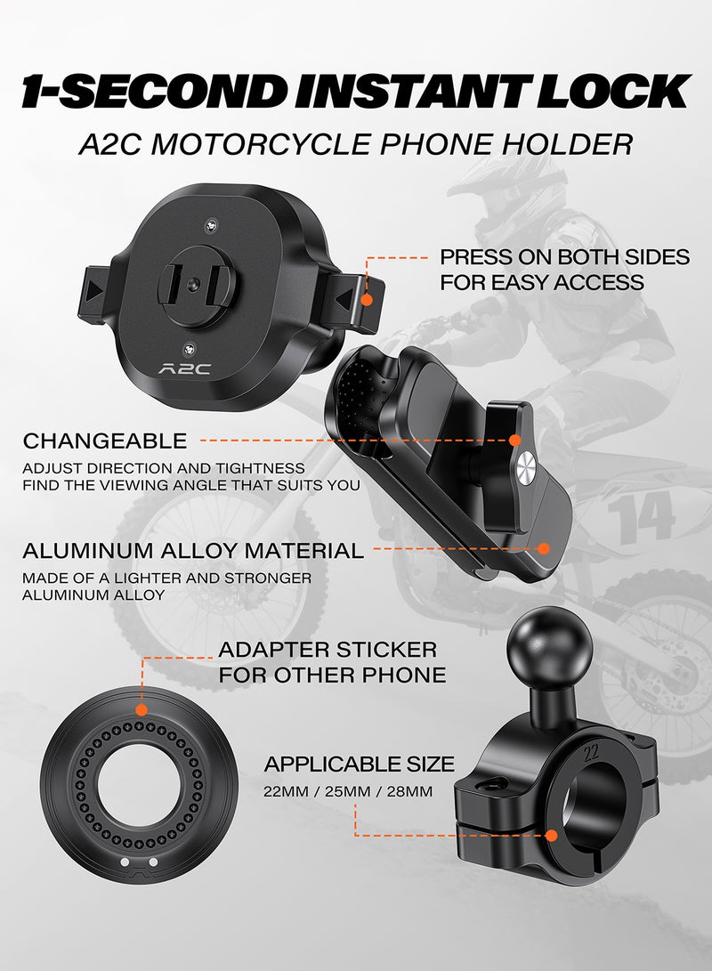 A2C One Lock System Motorcycle Phone Mount with MagSafe Phone Case, 1S Lock & Release Motorcycle Handlebar Phone Holder for iPhone 15 Pro Max Only - Image 4